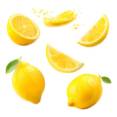 Bright and refreshing lemons with juice splashes on a clean black background