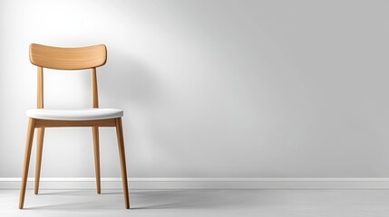 Emotions and Conflict Illustration Modern Minimalist Wooden Chair on Elegant Grey Wall Background for Interior Design