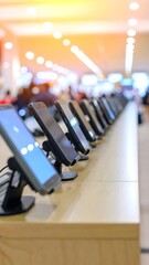 Row of tablets and phones on display