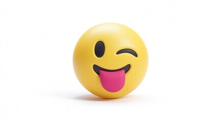 Fototapeta premium 3D Winking Tongue-Out Cute Emoji on White Background for Social Media Day, Viral Challenge Stickers and Metaverse Icebreaker