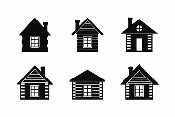 set of Cabin icon  vector silhouette illustration isolated on white background