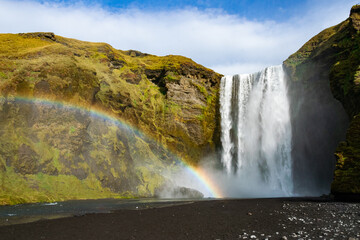 Skógafoss is a mighty waterfall, often seen with rainbows. Follow the trail above to discover many...