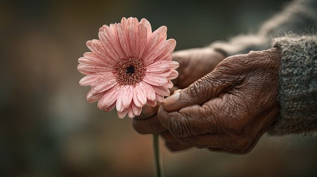 Dying matters compassionate wellness hands holding flower, end-of-life care support concept for medical, wellness ads