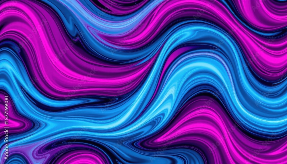 Poster abstract flowing wave pattern with vibrant pink and blue colors creating a smooth dynamic slime or l