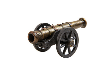 a cannon on a wooden cart on a white background