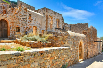 The abandoned old  buildings leper station  on the island of Spinalonga. It was used as a leper...