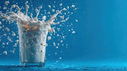 World Milk Day celebration concept with splash and glass of milk, global dairy event graphic for health, marketing, ads