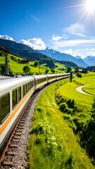 Scenic train through alpine valley