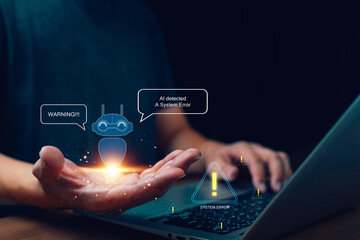 AI Error Detection Concept demonstrates artificial intelligence technology that can detect errors,...