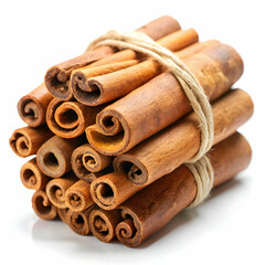 stack of cinnamon on white background