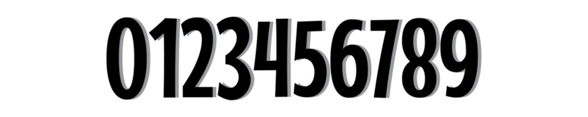 black alphabet number sign, symbol, icon. letter zero to nine. with white background. 