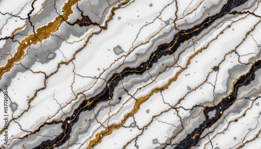 Poster close-up of intricate marble stone surface with natural veining and contrasting colors showing detai