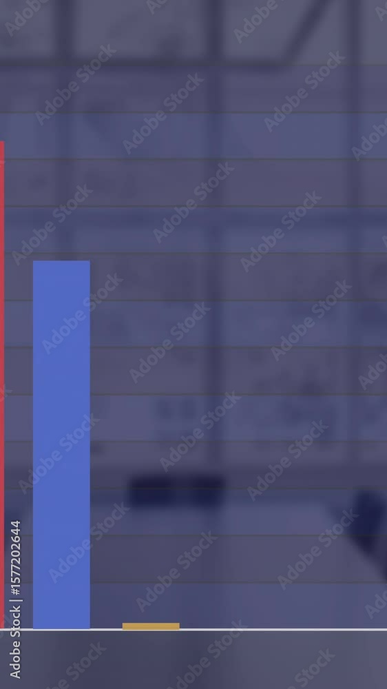 Poster animation of financial data processing over empty office