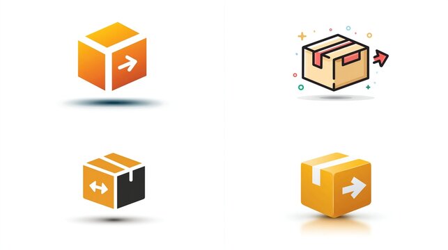 Four delivery box icons in different styles, some with arrows - Powered by Adobe