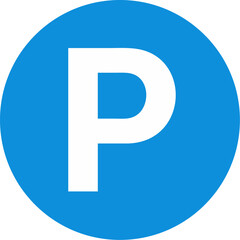 Blue circle with a white letter p for parking symbol isolated on white background