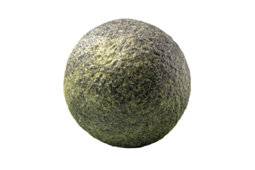 a stone ball with mossy surface on a white background