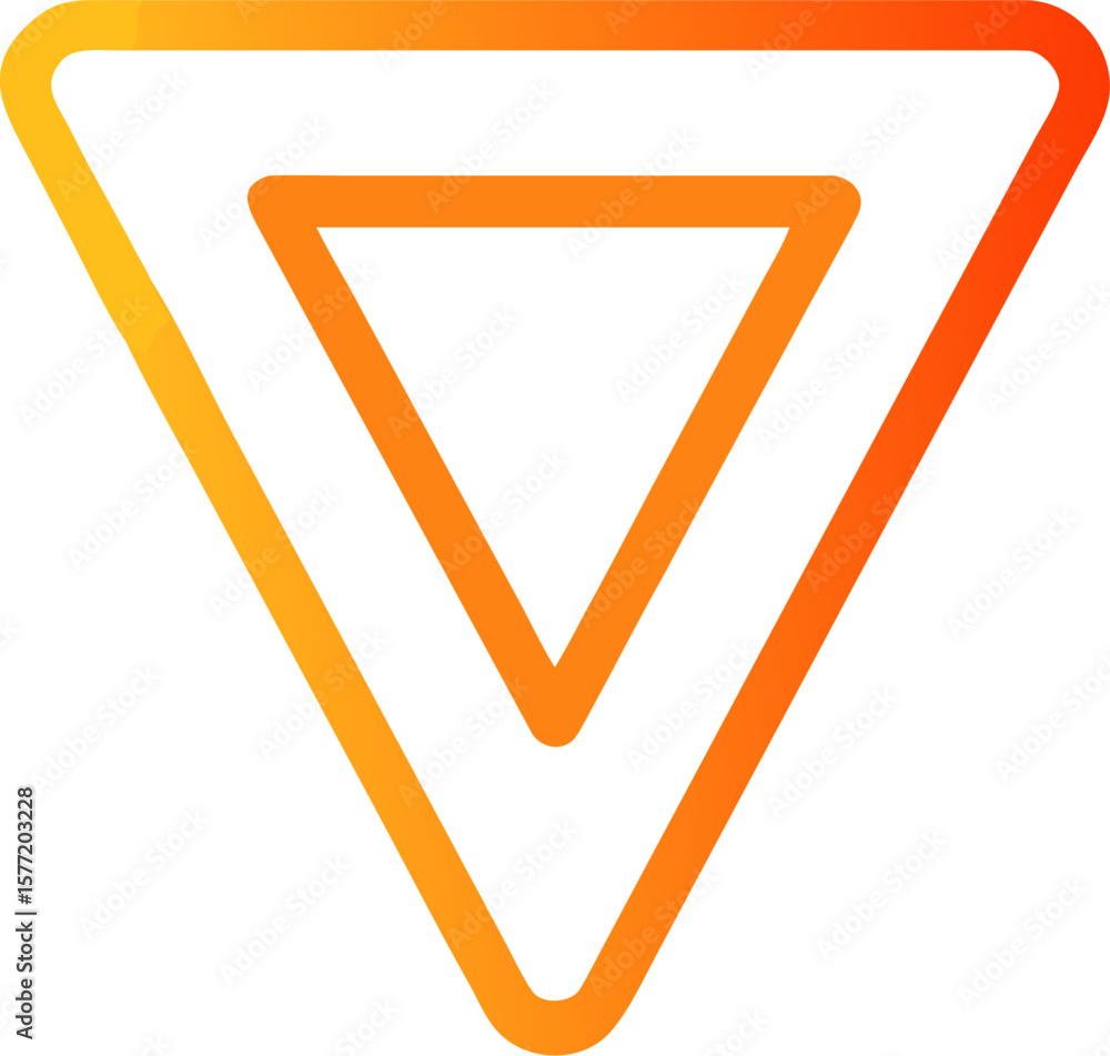 Poster orange triangular yield sign symbol with clean lines isolated on white background