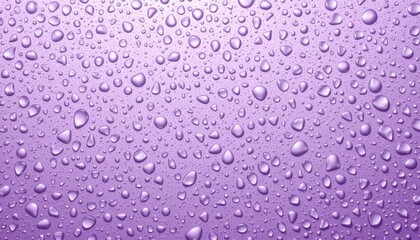 Close-up photograph of numerous water droplets scattered on a purple surface creating a textured pattern with reflections and highlights