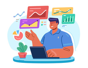 Analyze data, online banking, investment, making money. Financial analyst or investor monitoring dividend growth