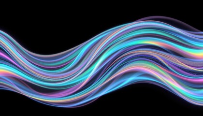 Dynamic abstract light wave pattern featu vibrant flowing neon lines on a black background for modern digital design and technology themes