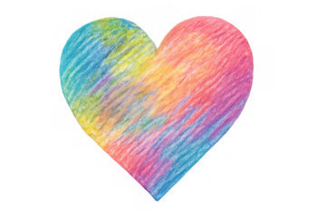 Rainbow colored heart shape representing love, passion and feelings, created with colored pencils on transparent background