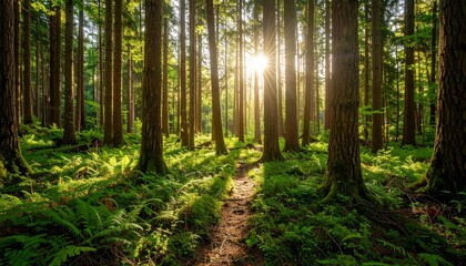 Fototapeta premium Serene Forest Vibes with Sunlit Ferns