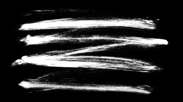Abstract white paint brush stroke animation on black background &mdash; dynamic artistic ink texture for overlays, editing, transitions, or visual effects.