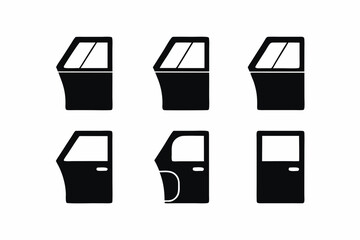 set of car door  icon vector silhouette illustration isolated on white background