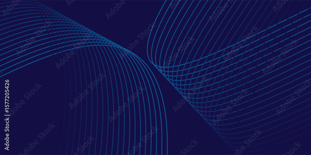 Poster abstract glowing wave lines on dark blue background. dynamic wave pattern. modern flowing wavy lines