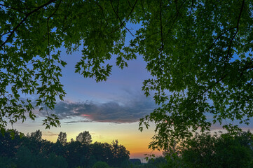 Picturesque sunrise over the lake. Impressive photo wallpaper. Discover the beauty of the earth. HDR style.