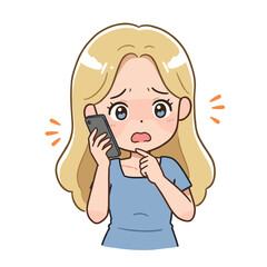 Girl holding phone with worried expression. Perfect for communication problems, emergency calls, or technology assistance needs.