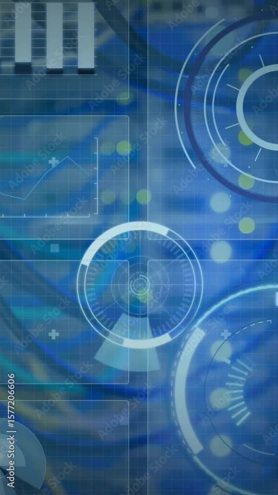 Poster animation of 5g text and digital data processing over computer servers
