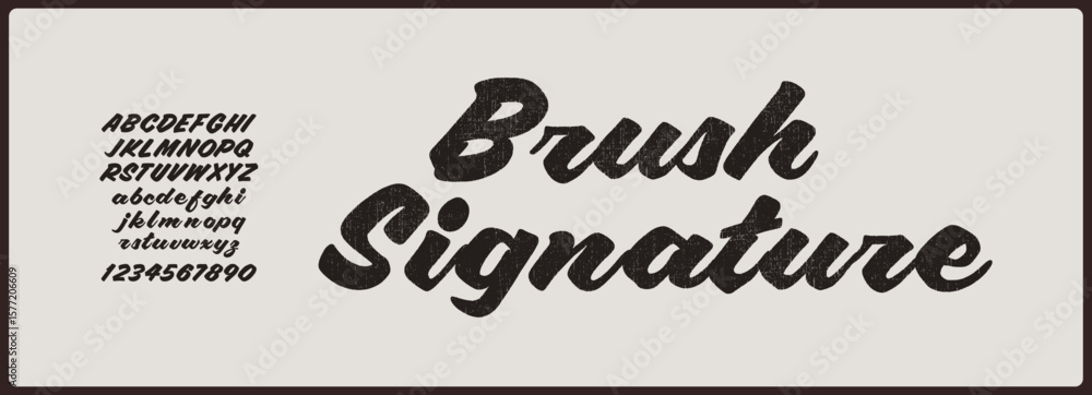 Poster brush script vector font with texture. creative hand drawn uppercase and lowercase. classic letterin