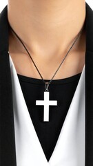Simple white cross pendant on black cord