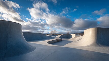Skate park under clear blue sky. Neural network AI generated