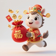 In the Chinese Lunar New Year, the Year of the Horse, the zodiac sign of the Horse, the God of Wealth sends out lucky bags, red envelopes and wealth