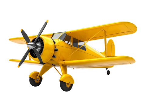 3D yellow propeller plane icon isolated on transparent background. PNG