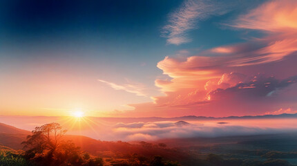 Fototapeta premium Natural Golden Hour Sunset with Colorful Cloudscape Generative AI