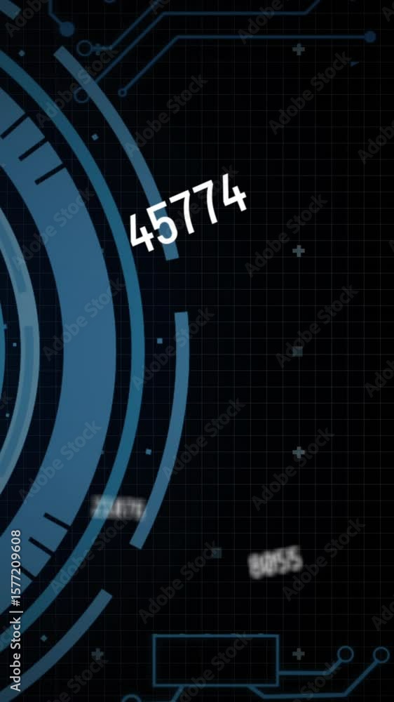 Poster animation of data processing with scope scanning on black background