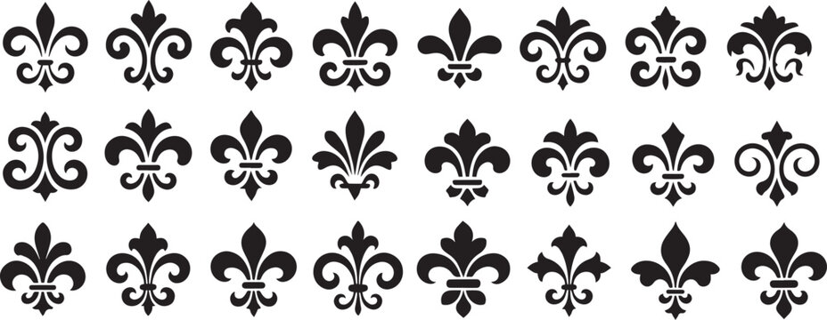 A collection of fleur de lis symbols isolated on white background