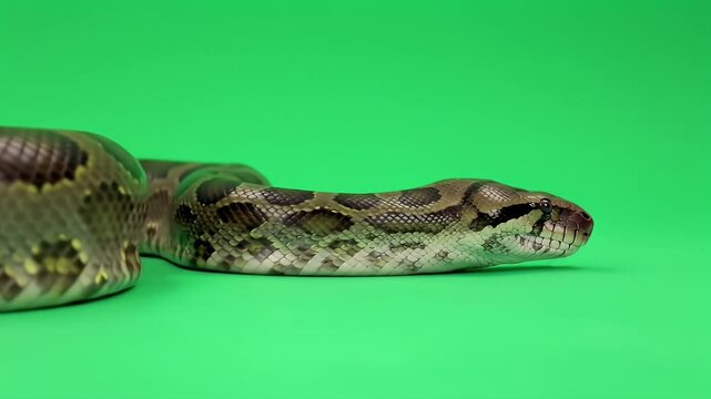 Python Snake Portrait on Green Screen: Reptilian Beauty