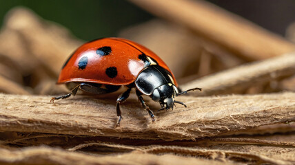 Fototapeta premium ladybug on fallen leaves