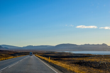 Icelandic roads cross lava fields, glaciers, and fjords—offering endless views and scenic...