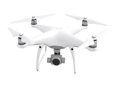 3D white drone icon isolated on transparent background. PNG