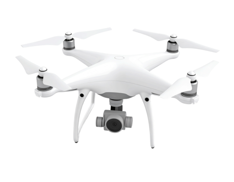 3D white drone icon isolated on transparent background. PNG