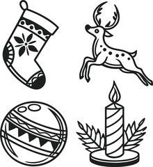 Hand-drawn cartoon Christmas sock with gifts vector illustration icon set