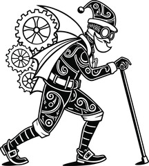 Cartoon vector illustration of a hockey player as a warrior with a sword and armor, ready for sport