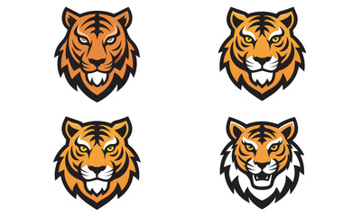 Tiger vector illustration of a wild Bengal cat's head with striking black stripes and piercing eyes, capturing its predatory nature