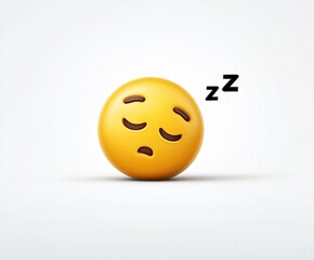 Fototapeta premium 3D Sleeping Cute Emoji on White Background for Social Media Day, Digital Detox Sticker for Mental Wellness and Self-Care