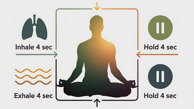 Man meditating with breathing exercise diagram meditation